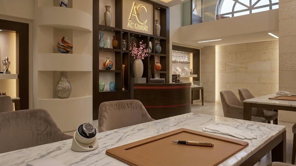 Tavolo di consulenza privato e salotto clienti della boutique AC Gioielli